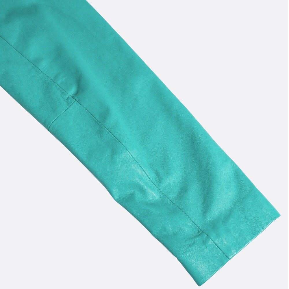 Cache 100% Leather Aqua Turquoise Waterfall Jacket Open Blazer Designer 0X Large - Picture 6 of 8